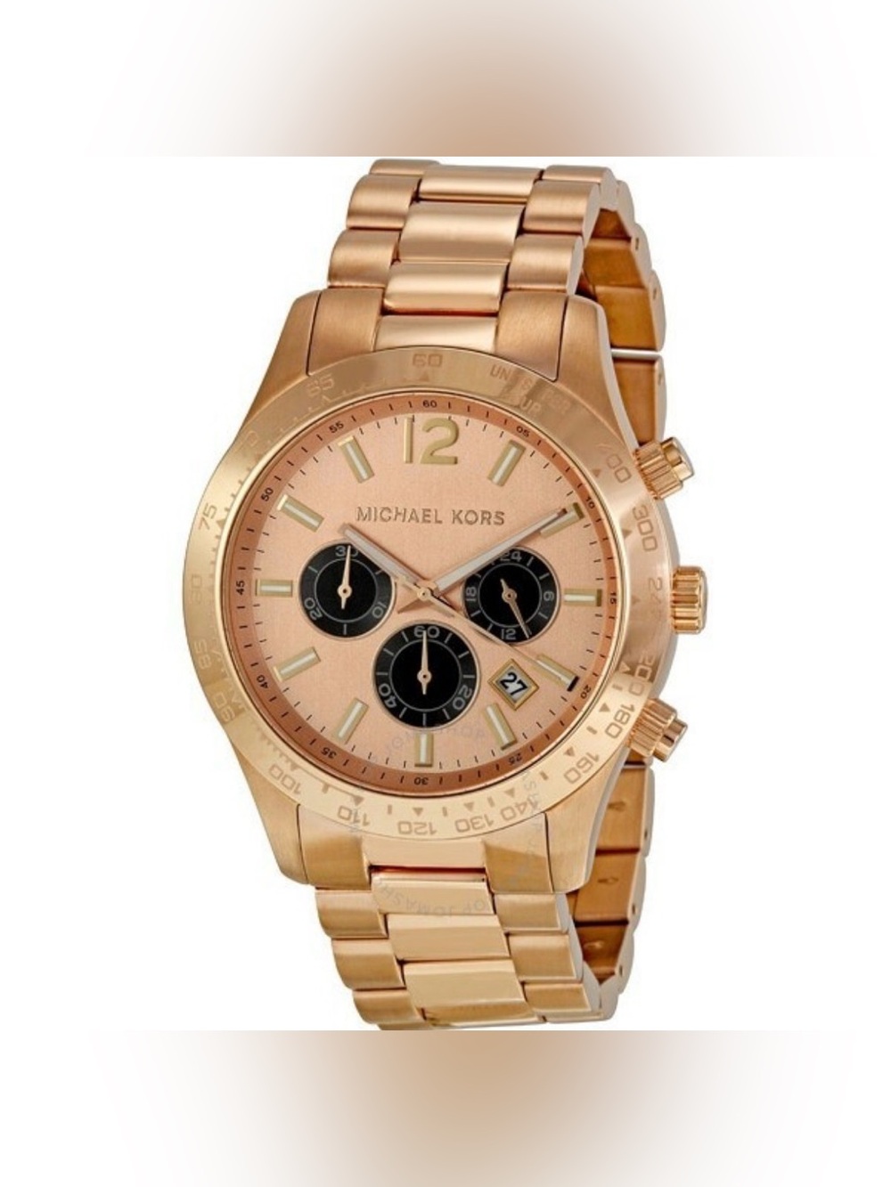 Michael Kors Layton Rose Gold-Tone Women’s Chronograph Watch with Black Subdials
